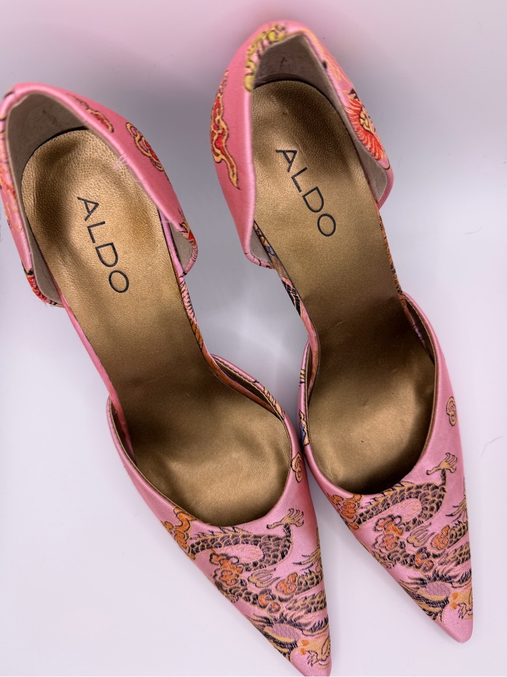 ALDO Pink Embroidered Pointed-Toe D'Orsay Heels